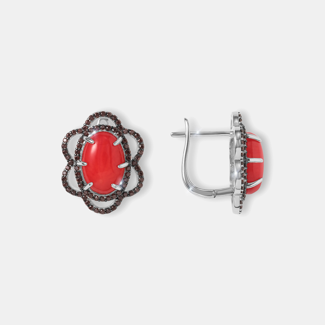 Серебряные серьги с кораллами