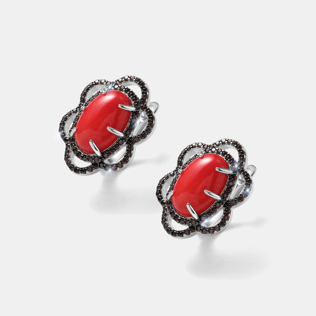 Серебряные серьги с кораллами