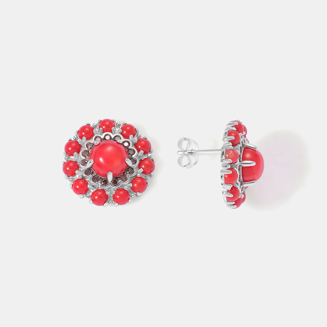 Серебряные серьги-пусеты с кораллами