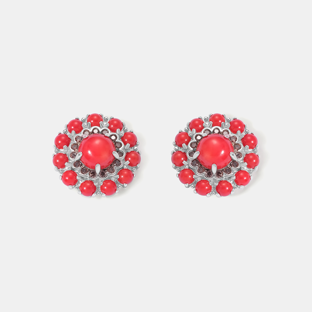 Серебряные серьги-пусеты с кораллами