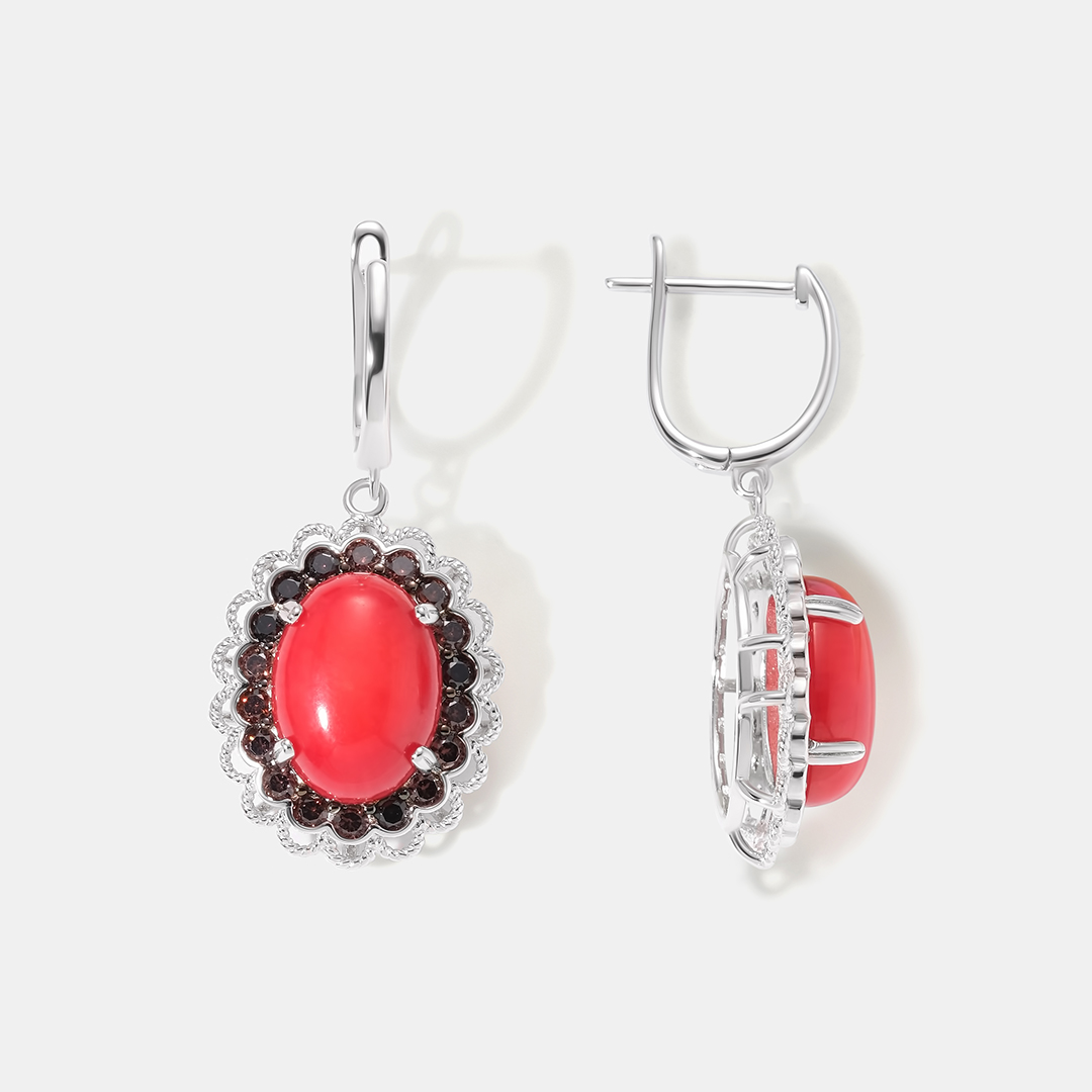 Серебряные серьги с кораллами