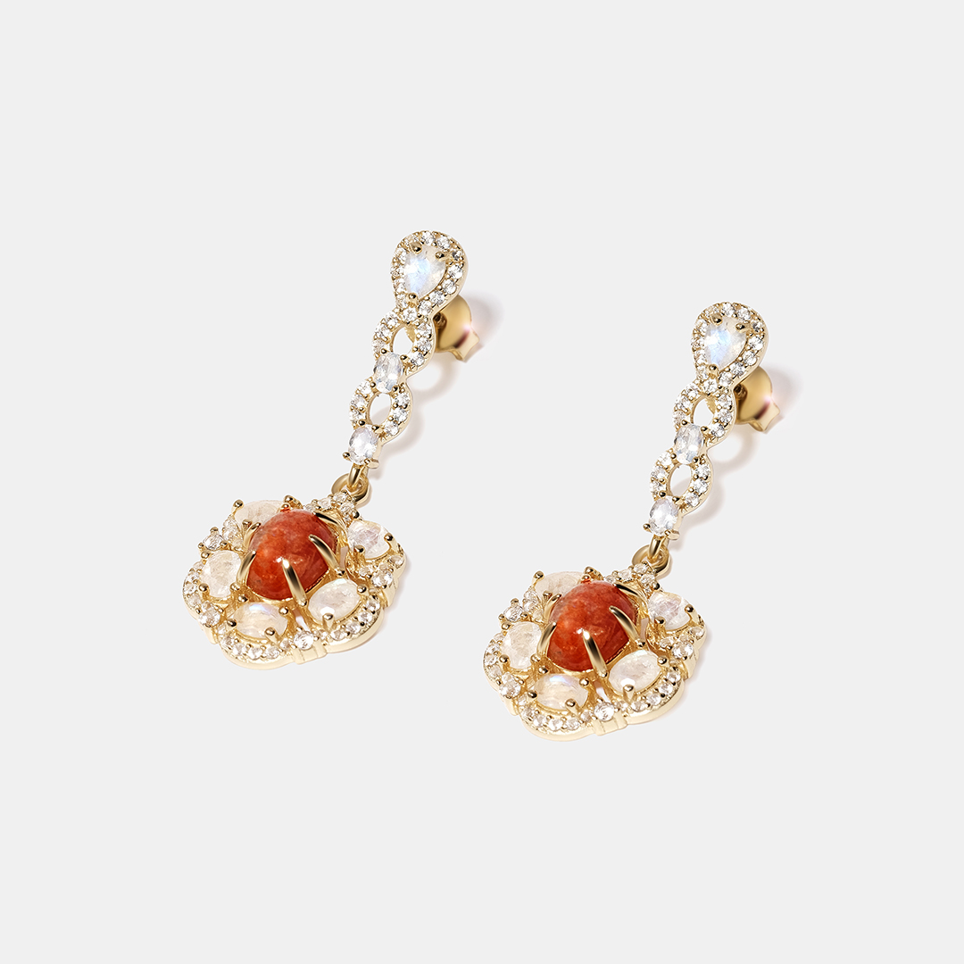 Серебряные серьги с солнечными камнями