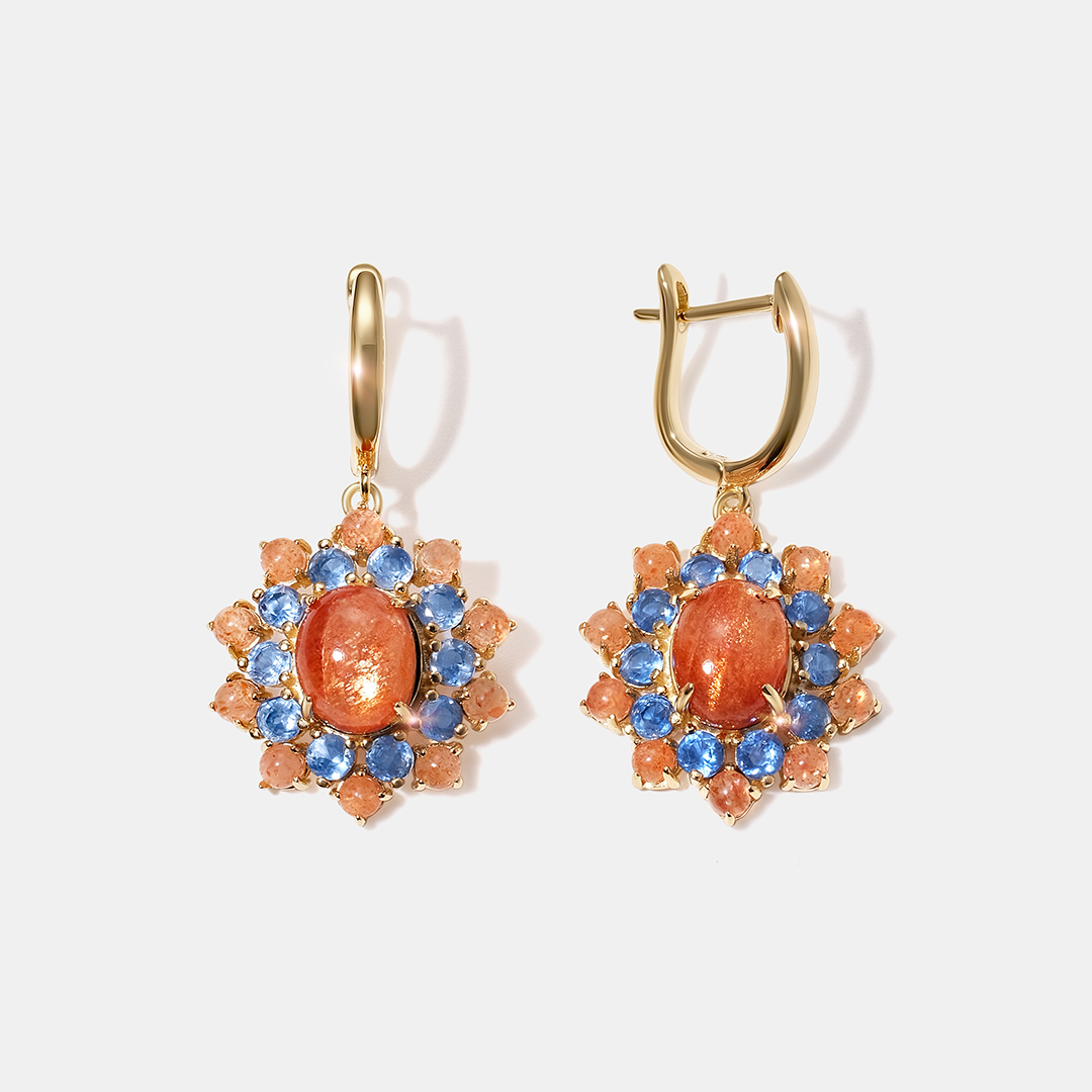 Серебряные серьги с солнечными камнями