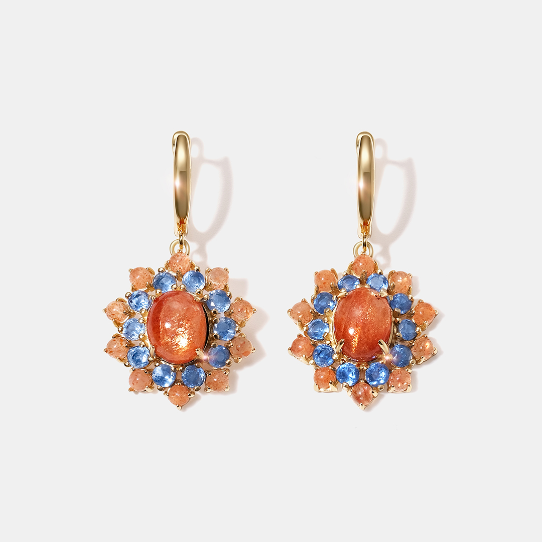 Серебряные серьги с солнечными камнями