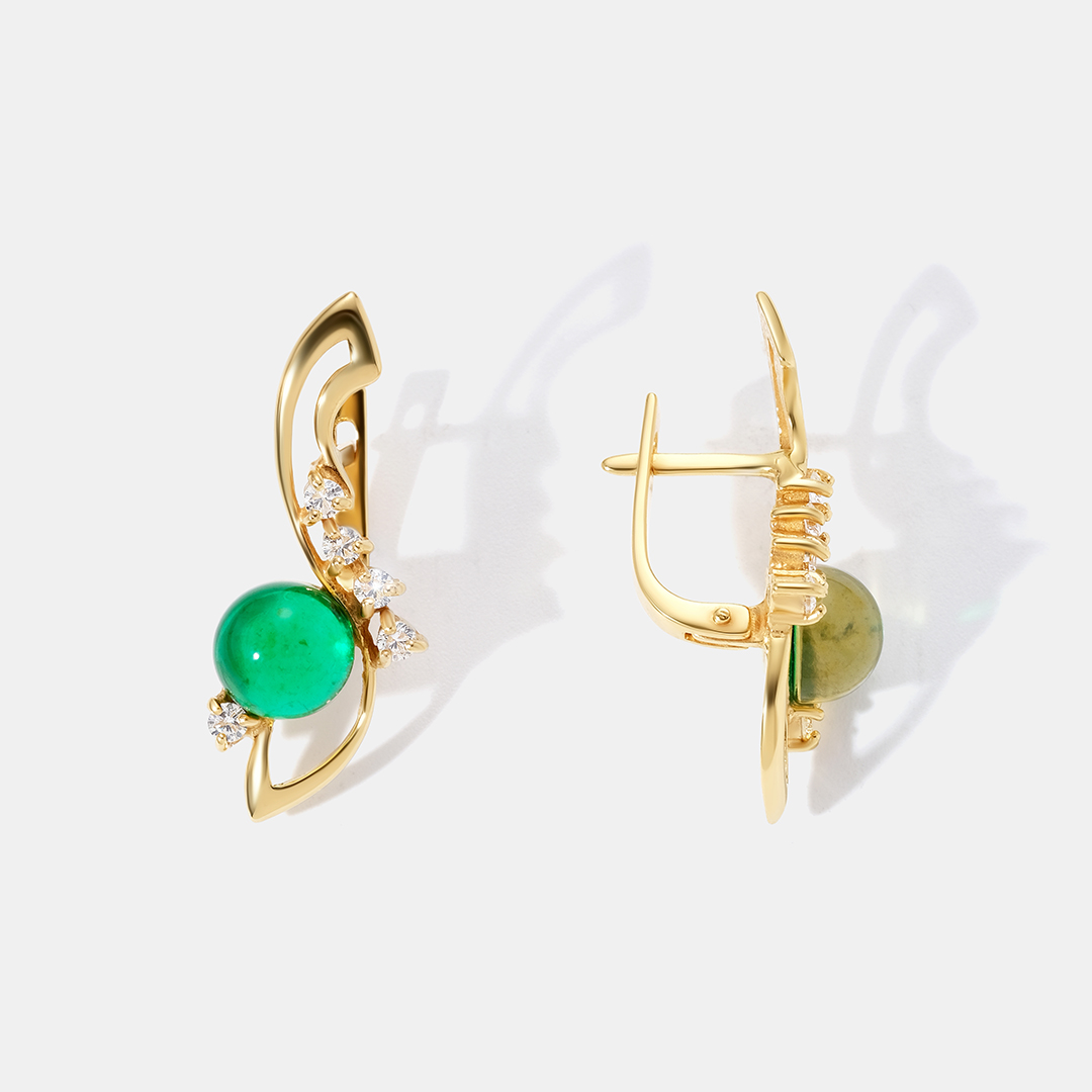 Серебряные серьги с зеленым янтарем