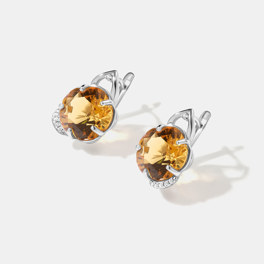 Серебряные серьги с цитринами "Цветы"