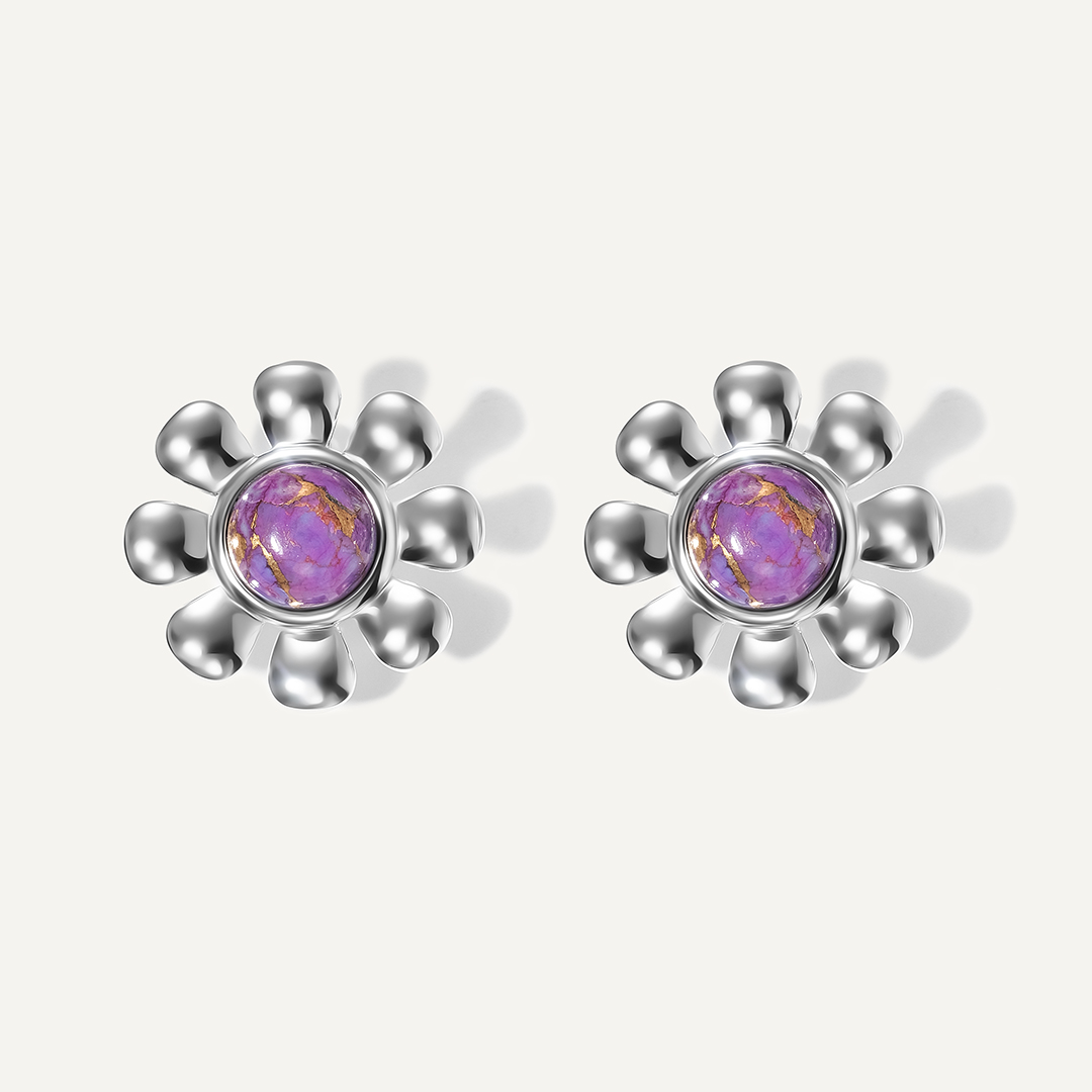 Серебряные серьги с бирюзой Мохаве "Цветы"