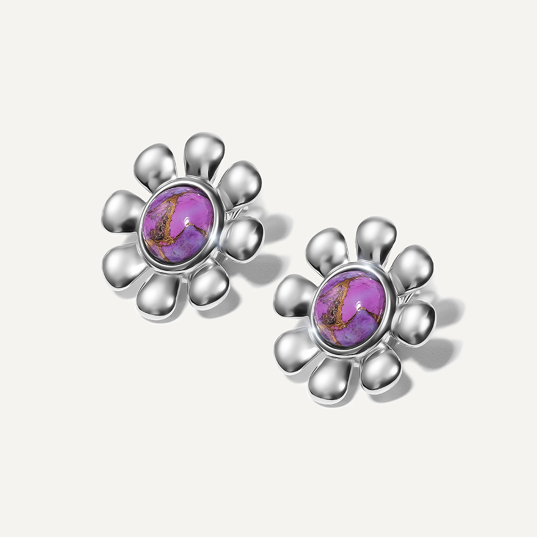 Серебряные серьги с бирюзой Мохаве "Цветы"