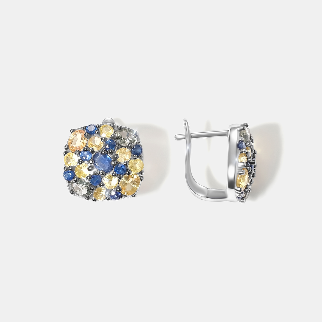 Серебряные серьги с мультисапфирами