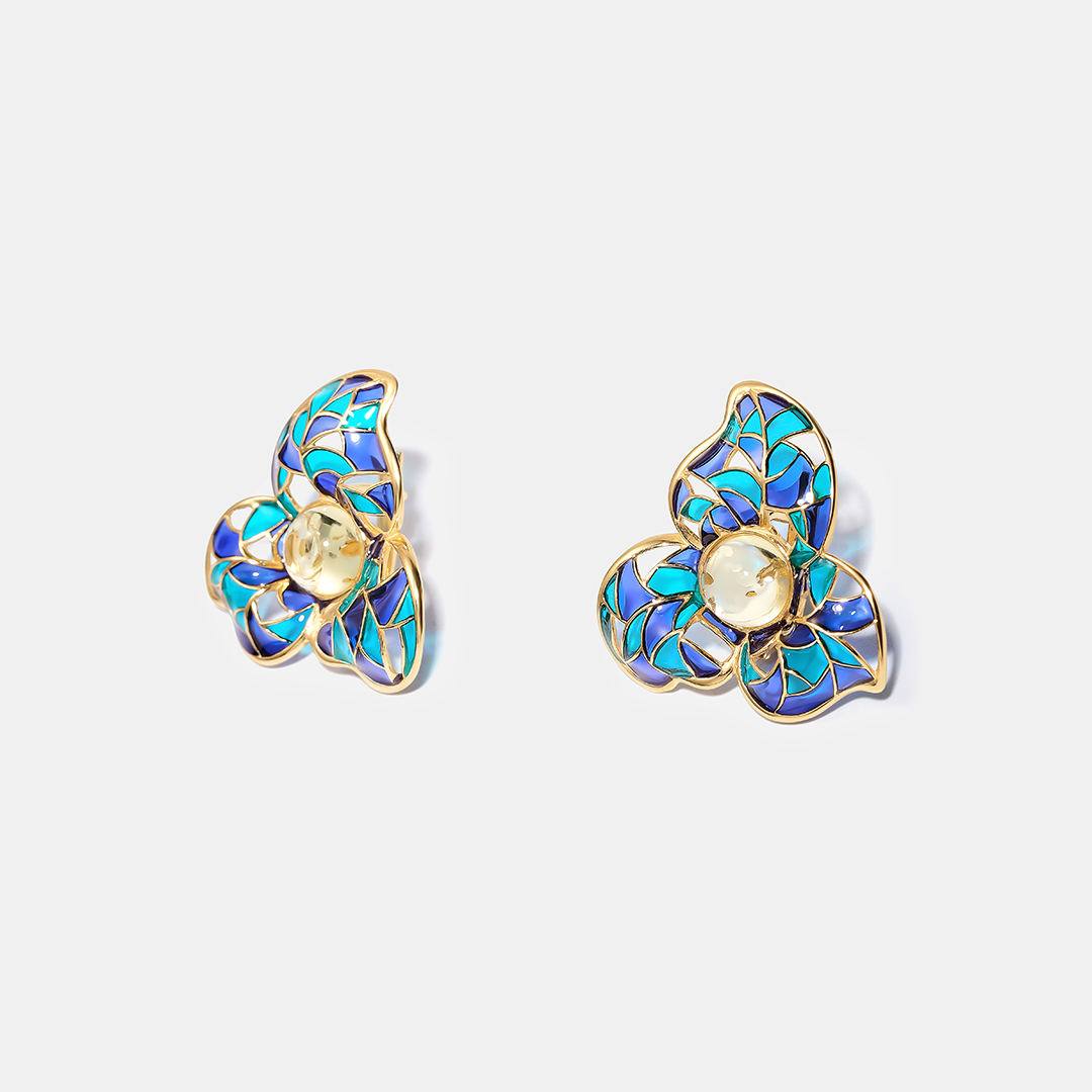 Серебряные серьги с янтарем "Цветы"