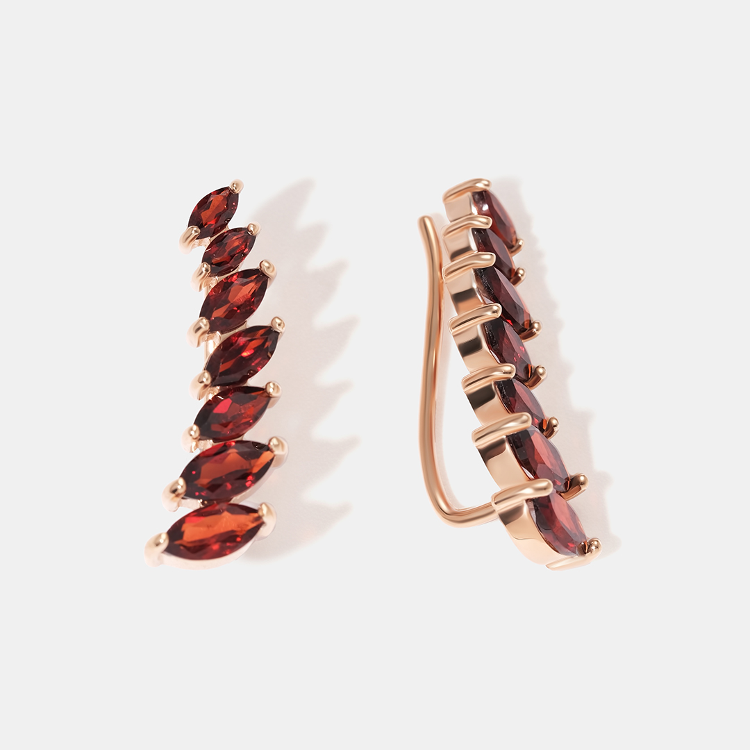 Серебряные серьги-каффы с гранатами Мозамбик