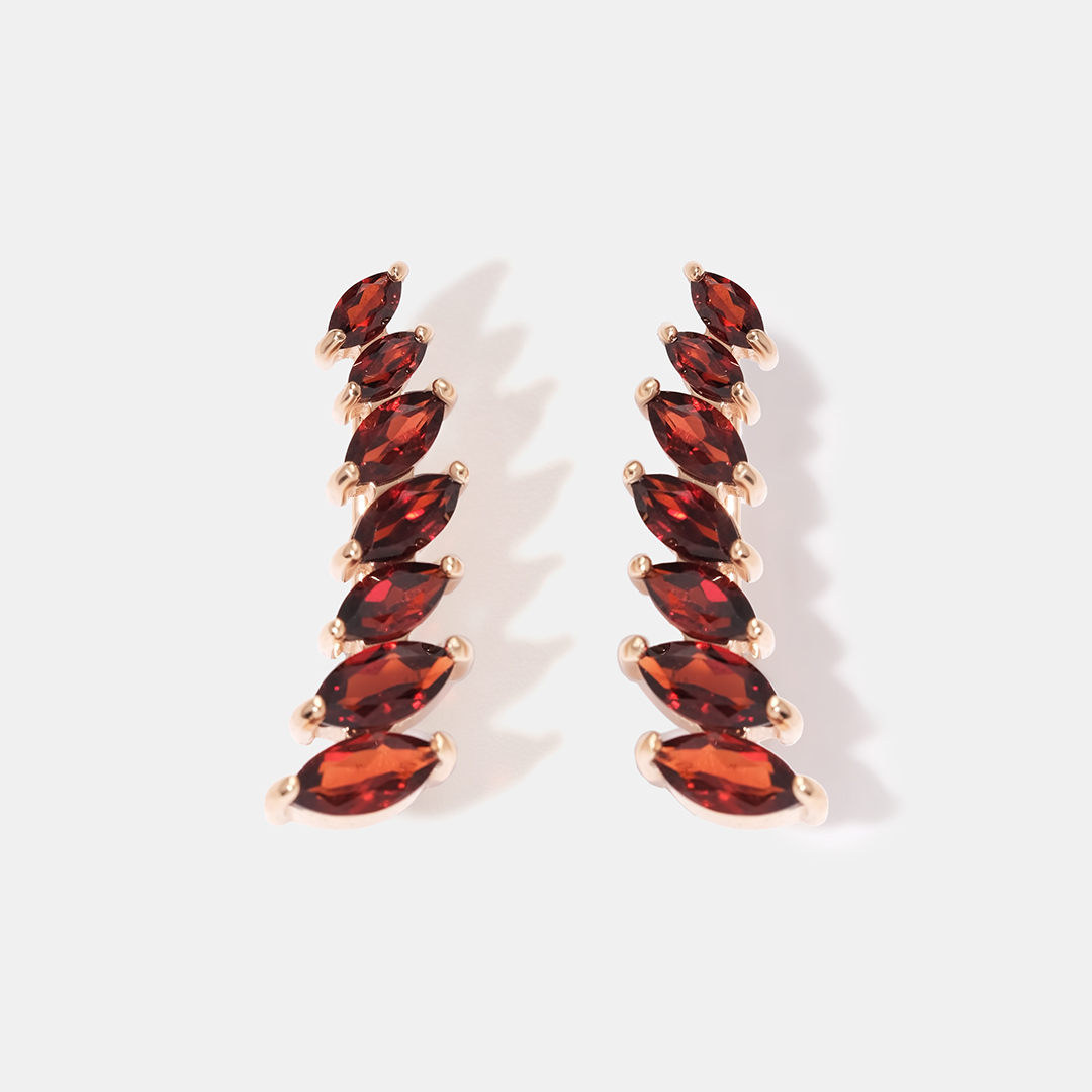 Серебряные серьги-каффы с гранатами Мозамбик