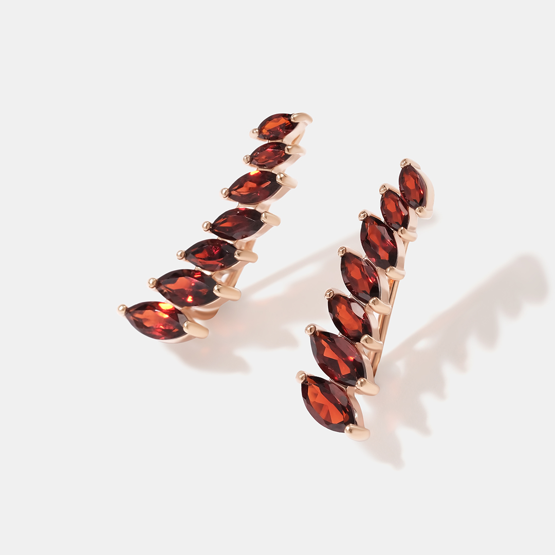 Серебряные серьги-каффы с гранатами Мозамбик