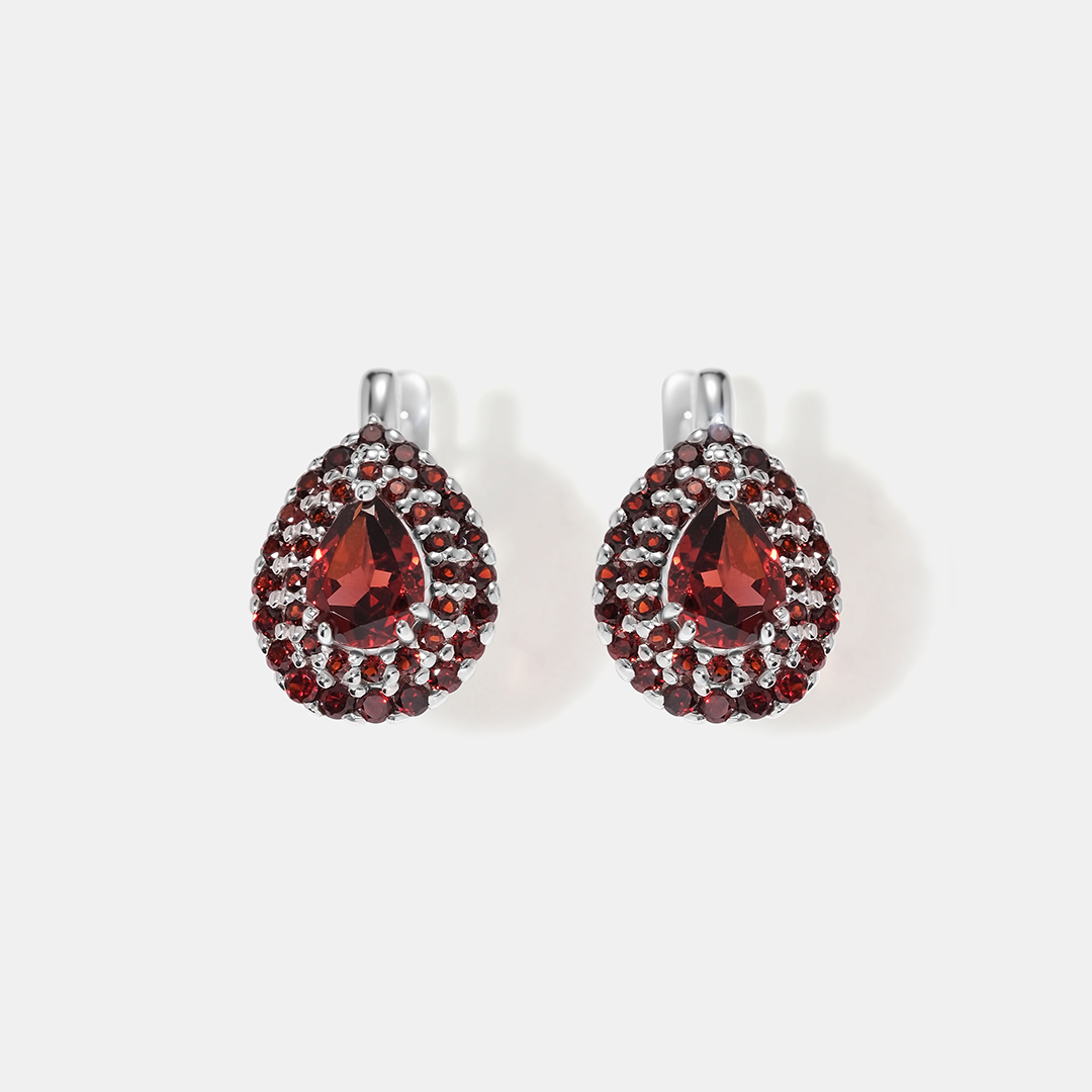 Серебряные серьги с гранатами Мозамбик
