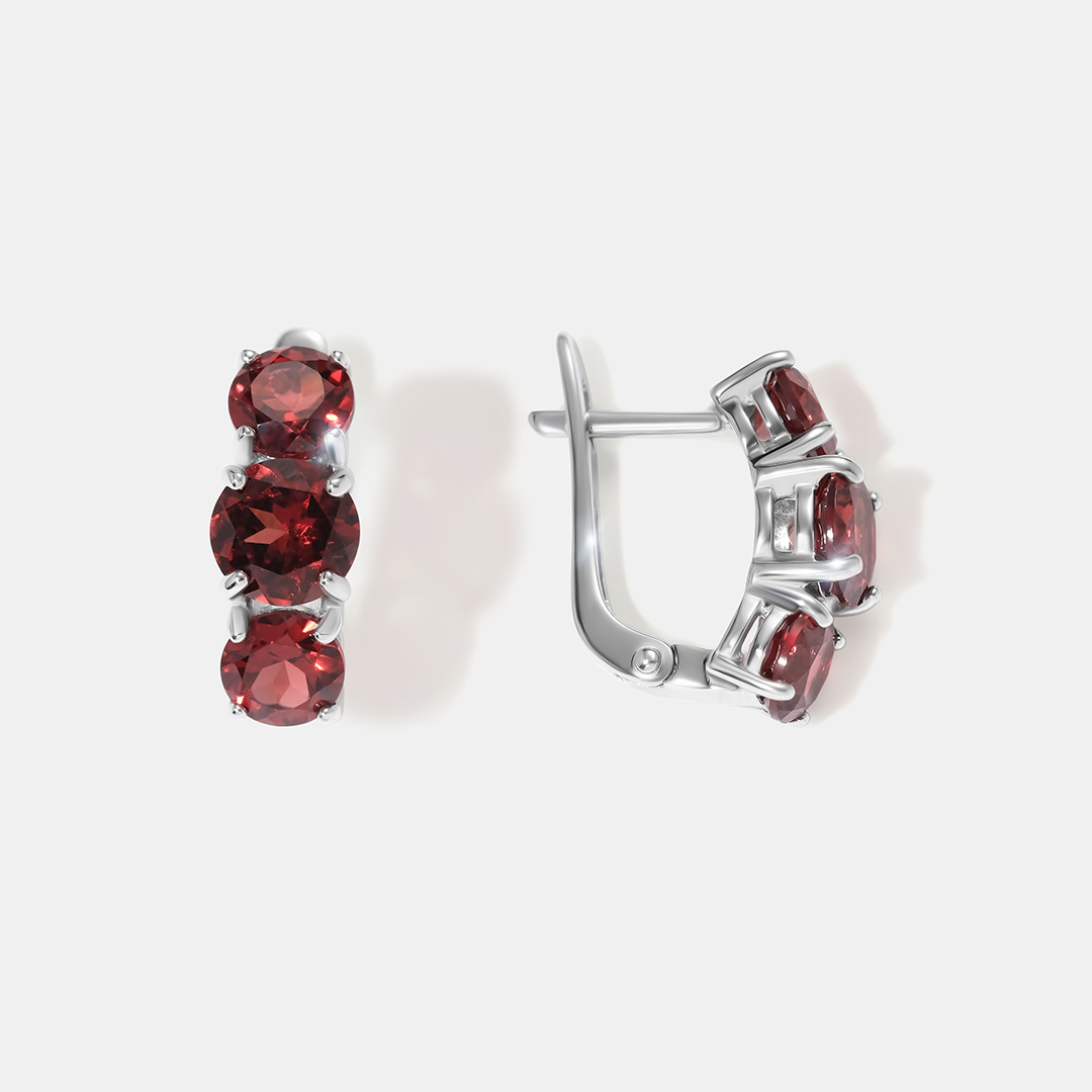 Серебряные серьги с гранатами Мозамбик