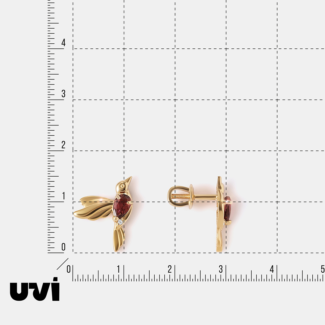 Серебряные серьги-пусеты с турмалинами "Колибри"