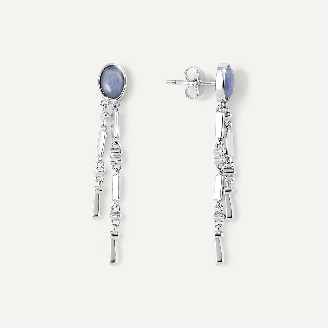 Серебряные серьги-пусеты с кианитами