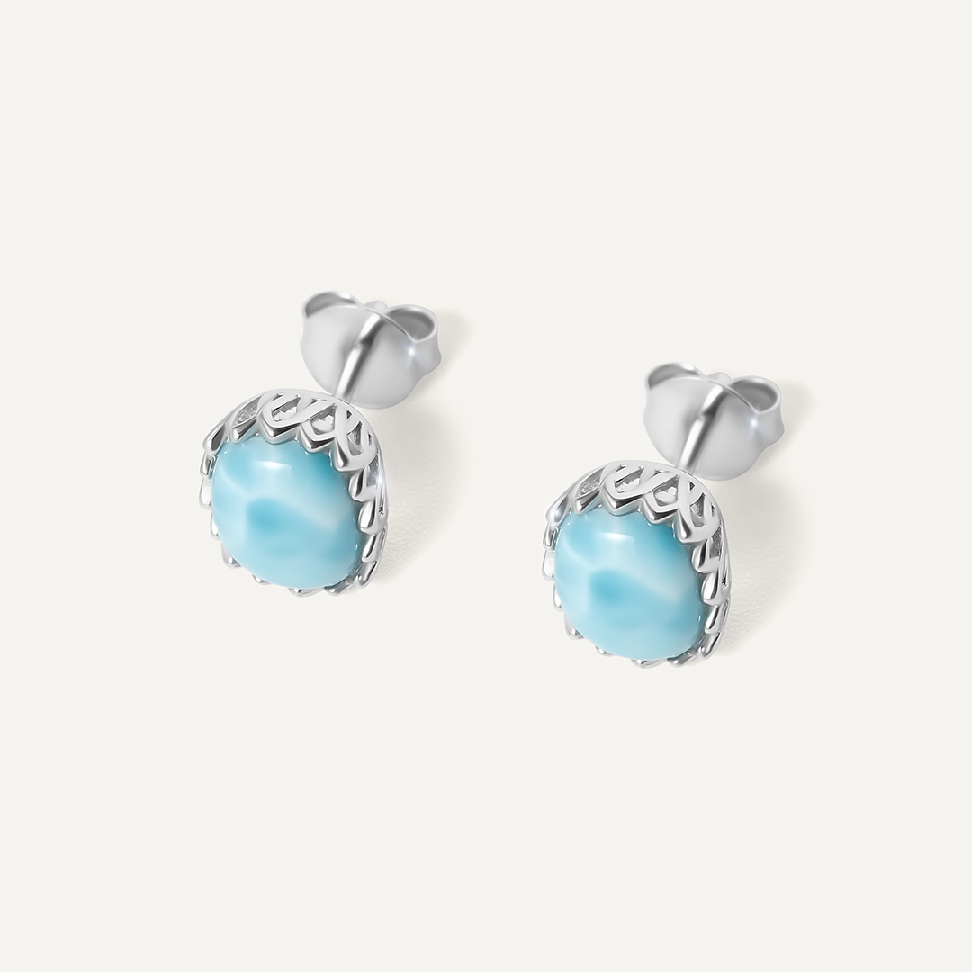 Серебряные серьги-пусеты с ларимарами