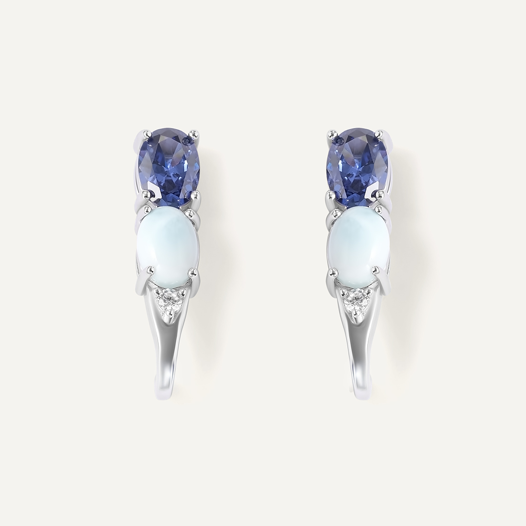 Серебряные серьги с танзанитами и ларимарами