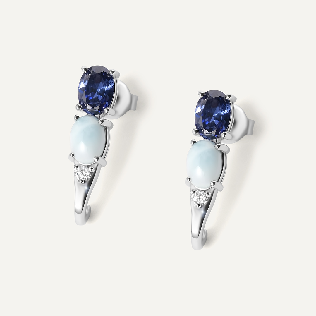 Серебряные серьги с танзанитами и ларимарами