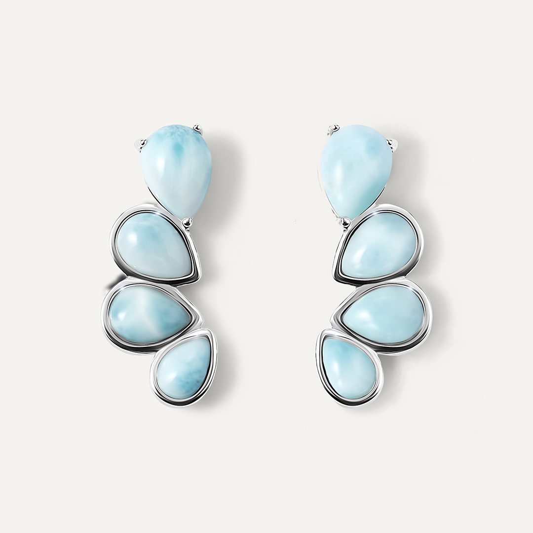 Серебряные серьги-пусеты с ларимарами