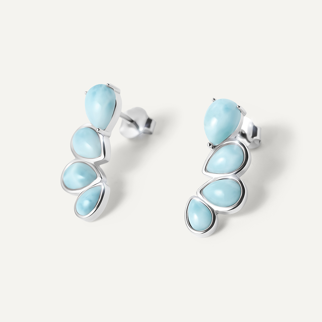 Серебряные серьги-пусеты с ларимарами