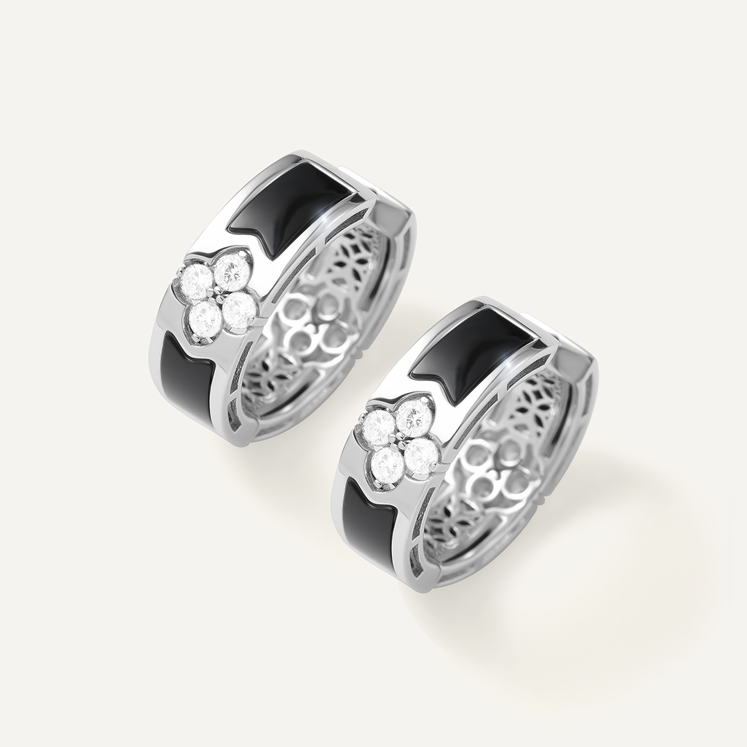 Серебряные серьги-конго с агатами "Клевер"