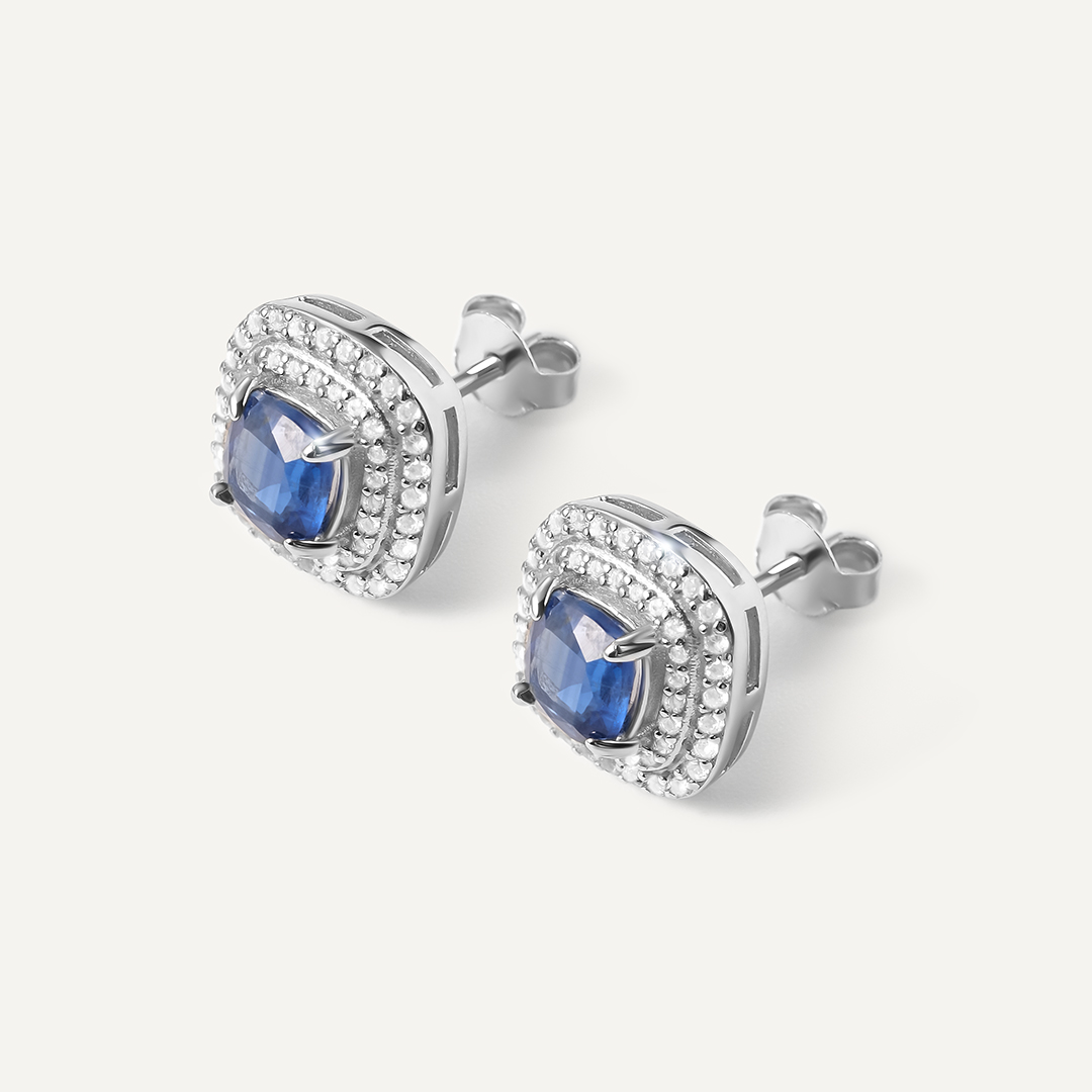 Серебряные серьги-пусеты с кианитами