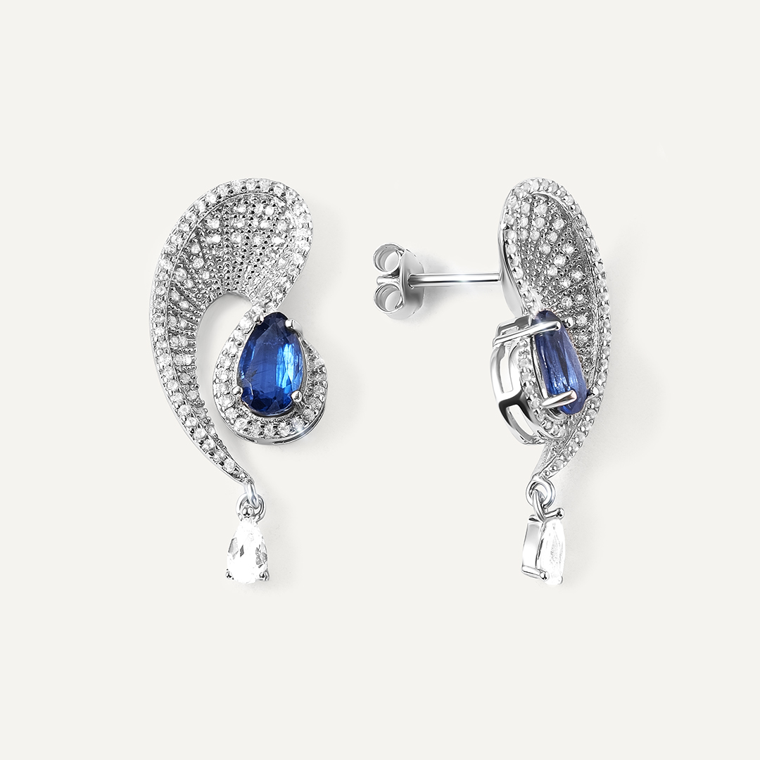 Серебряные серьги-пусеты с кианитами