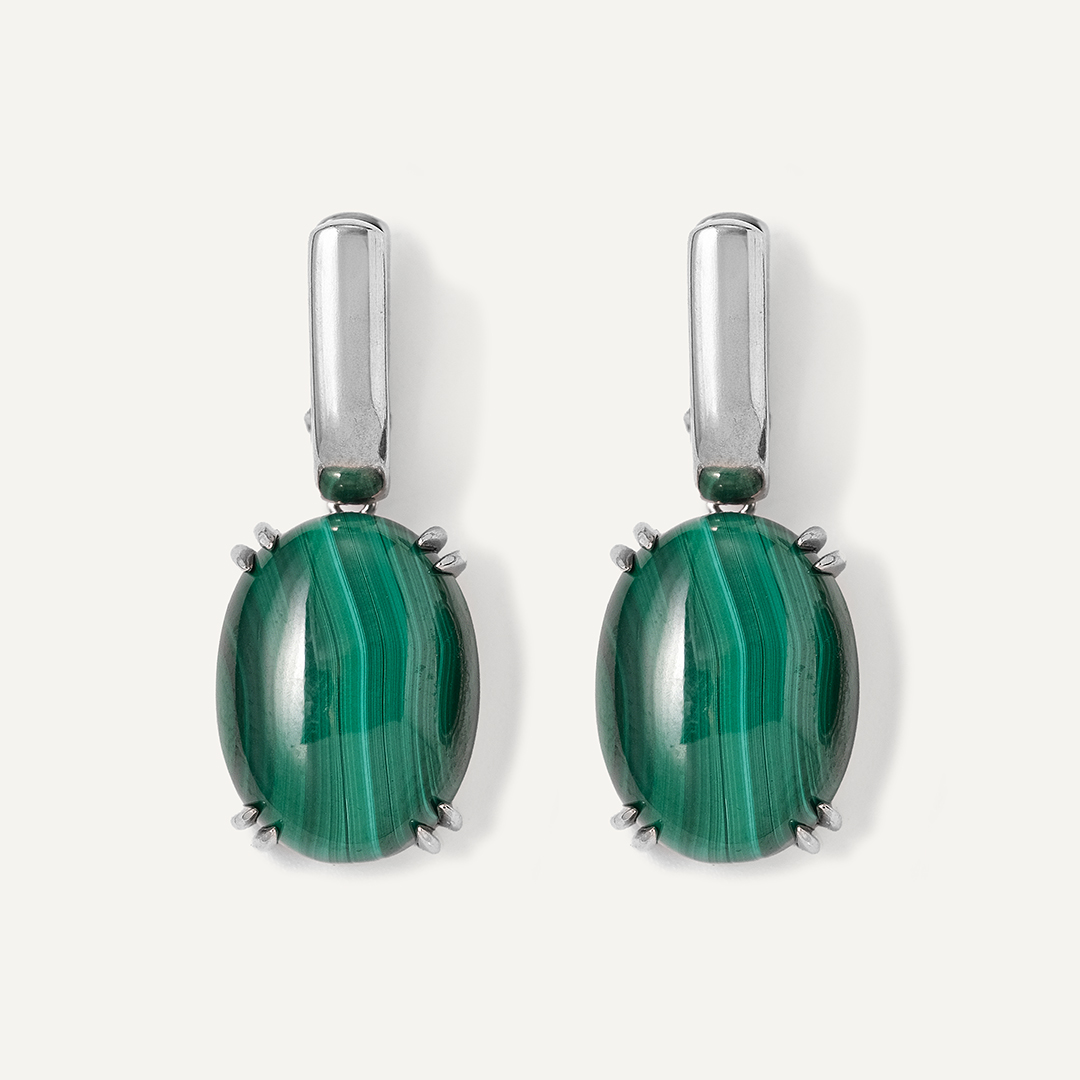 Серебряные серьги с малахитами
