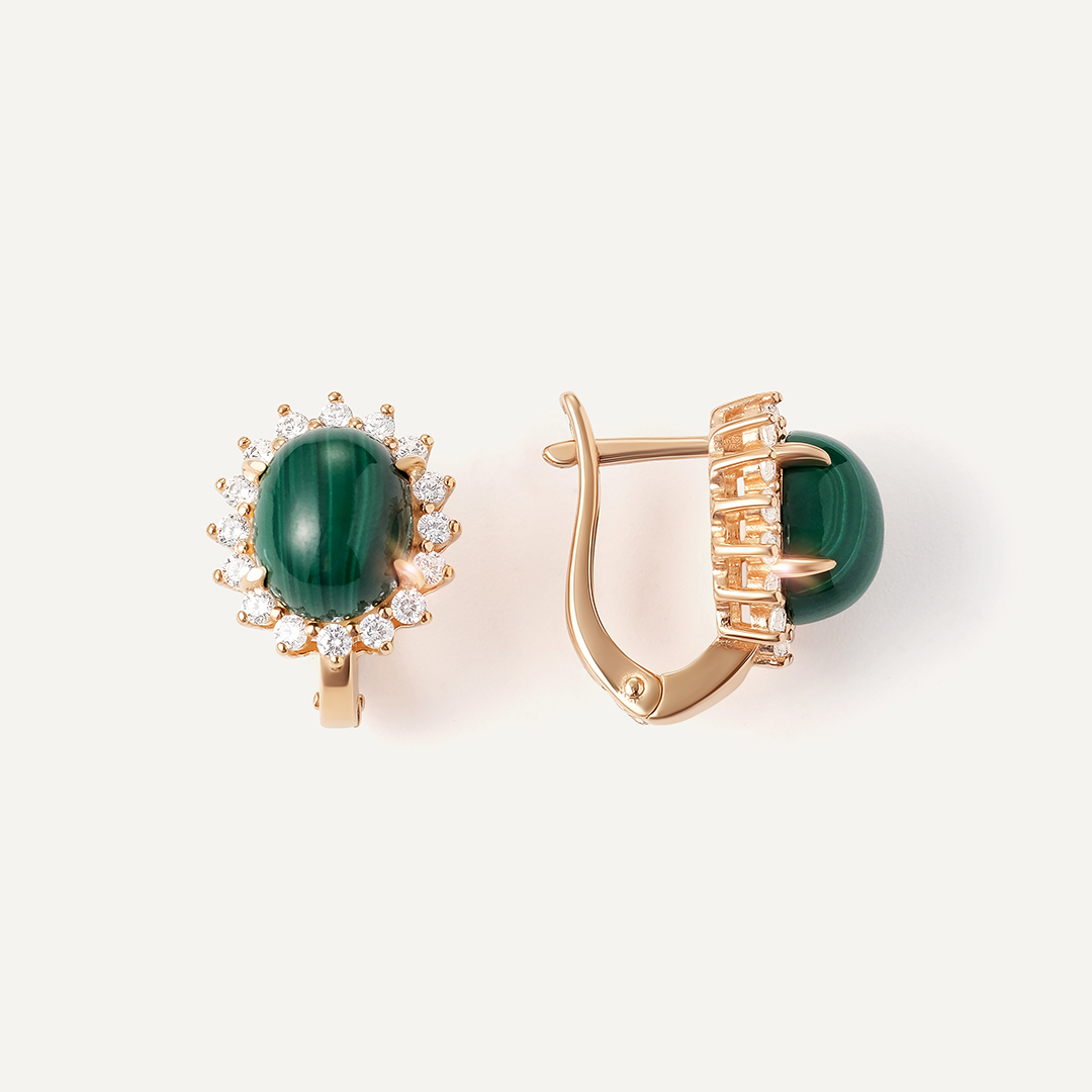 Серебряные серьги с малахитами