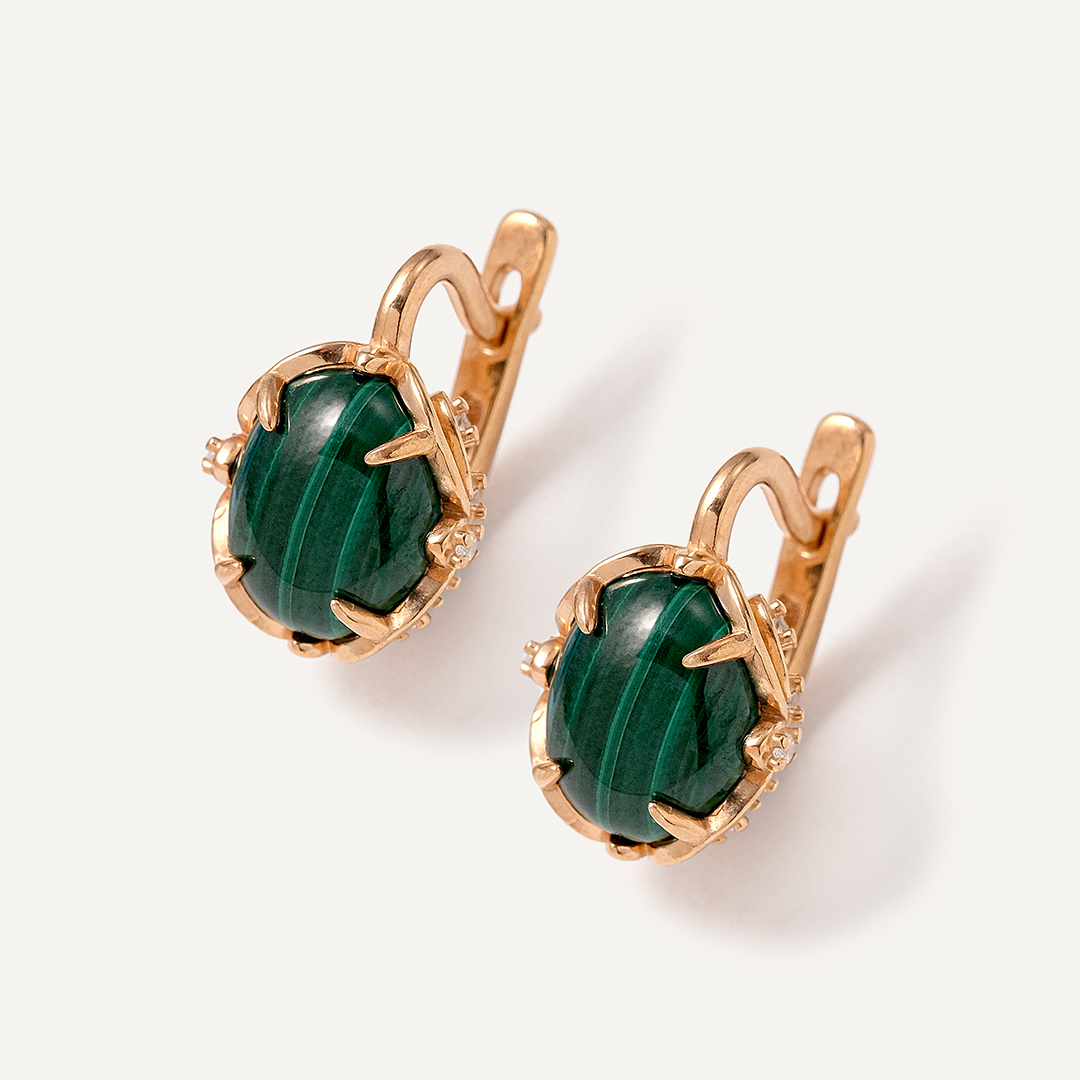 Серебряные серьги с малахитами