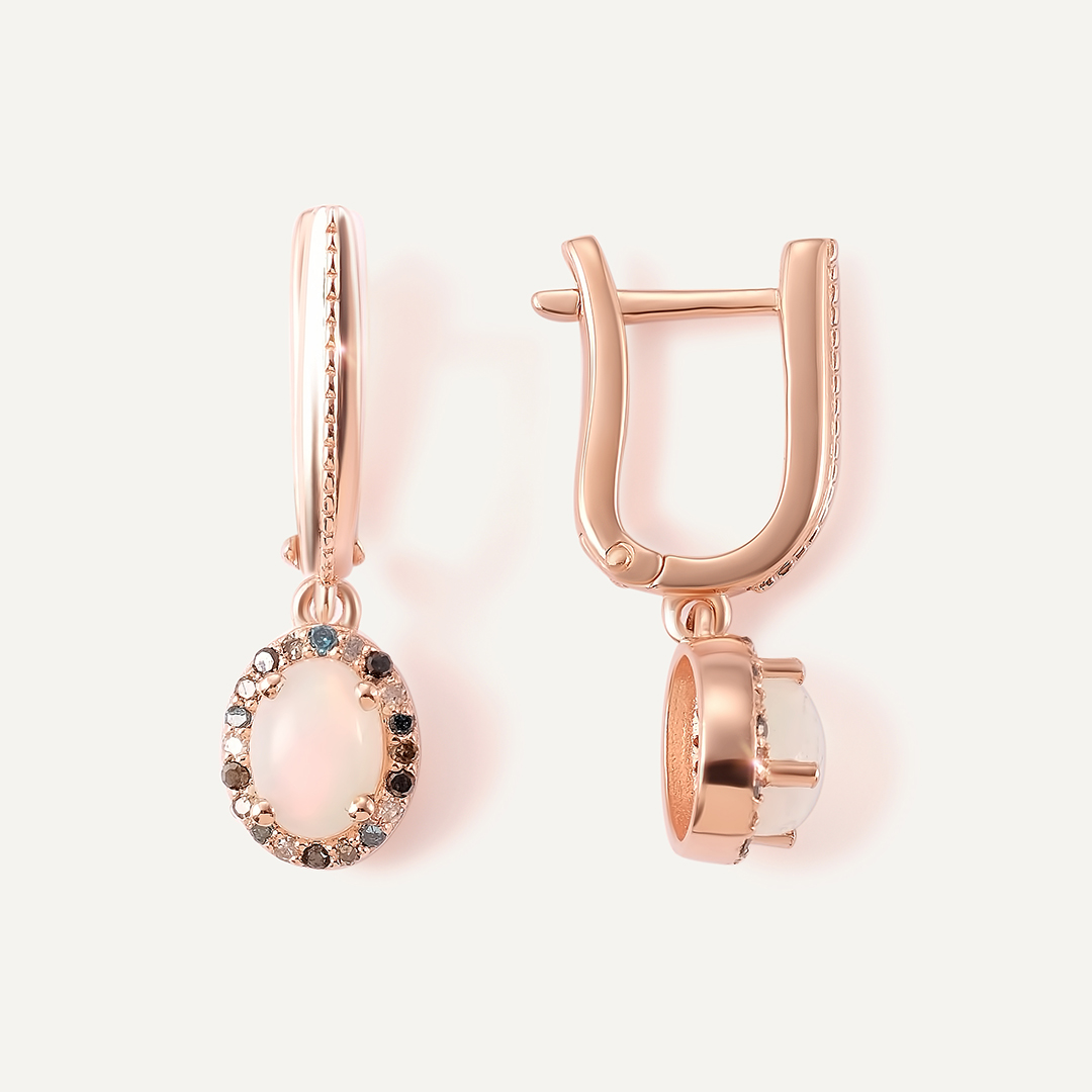 Серебряные серьги с опалами и цветными бриллиантами