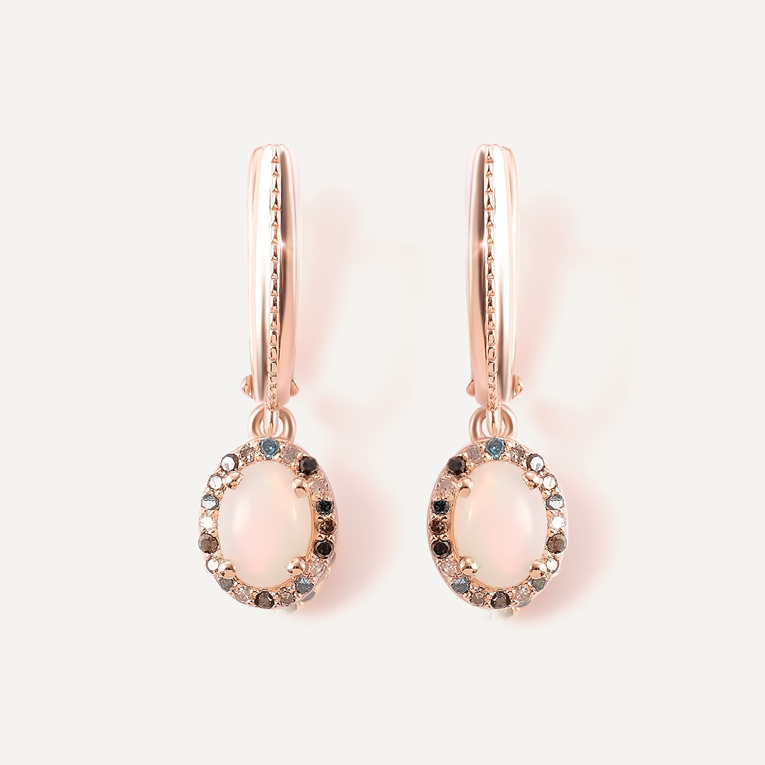 Серебряные серьги с опалами и цветными бриллиантами