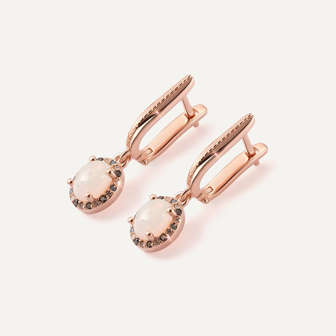 Серебряные серьги с опалами и цветными бриллиантами