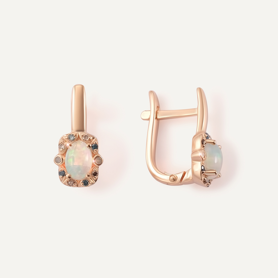 Серебряные серьги с опалами и цветными бриллиантами