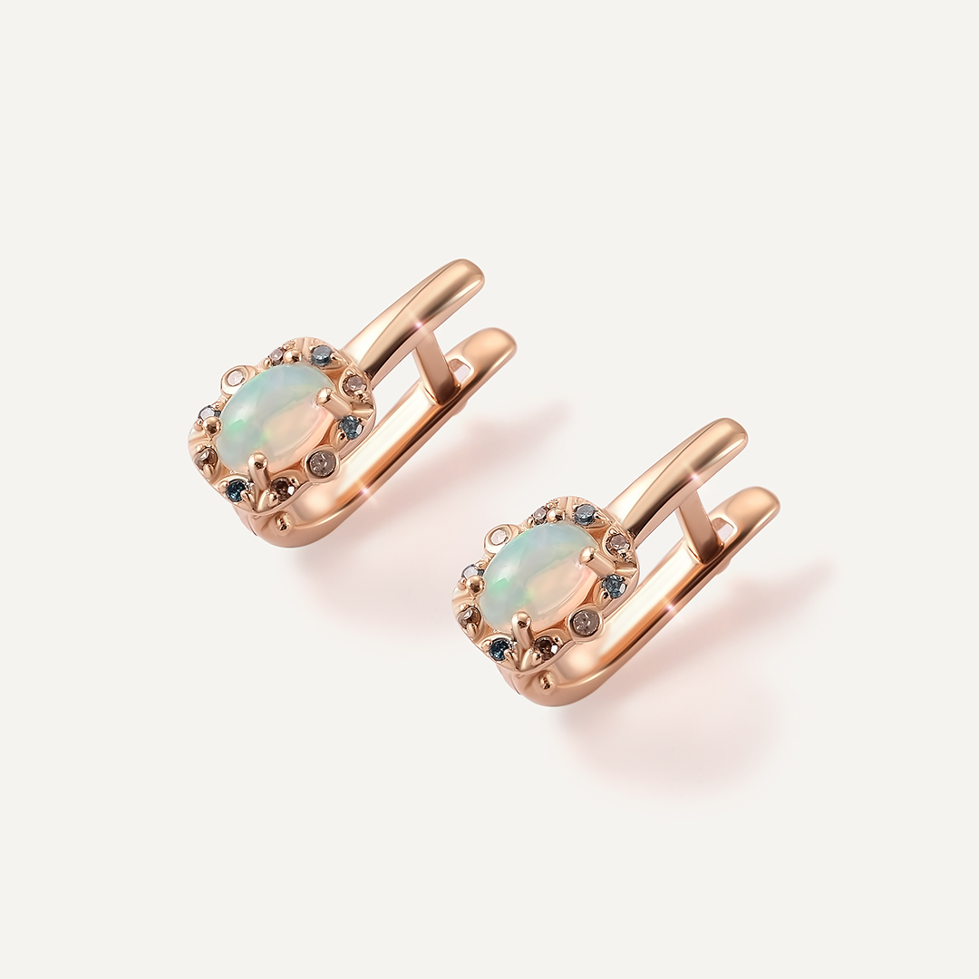 Серебряные серьги с опалами и цветными бриллиантами