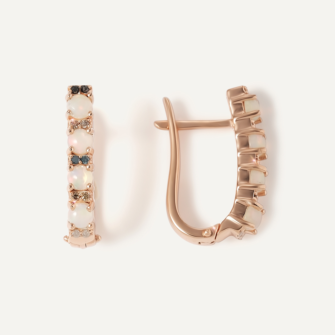 Серебряные серьги с опалами и цветными бриллиантами