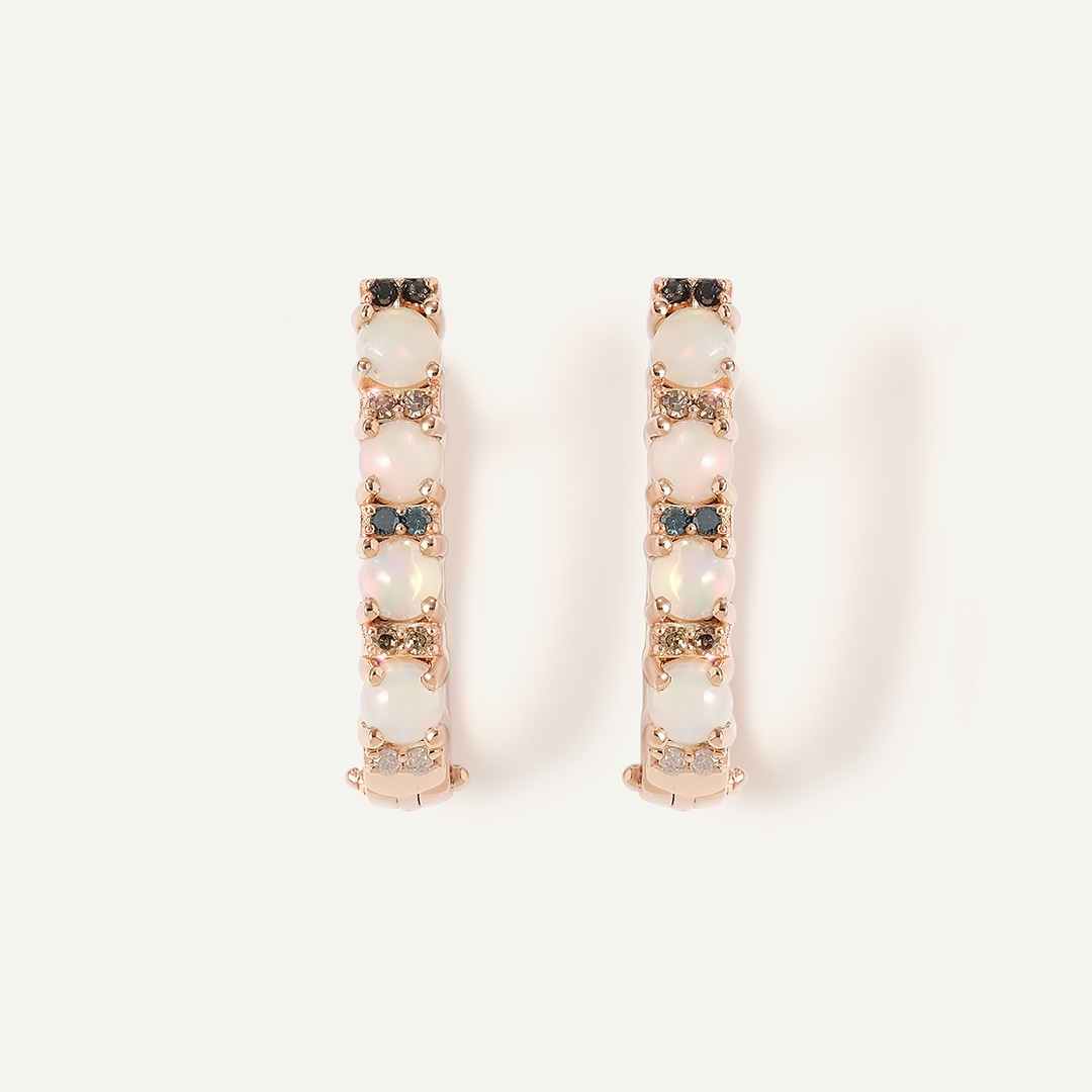 Серебряные серьги с опалами и цветными бриллиантами