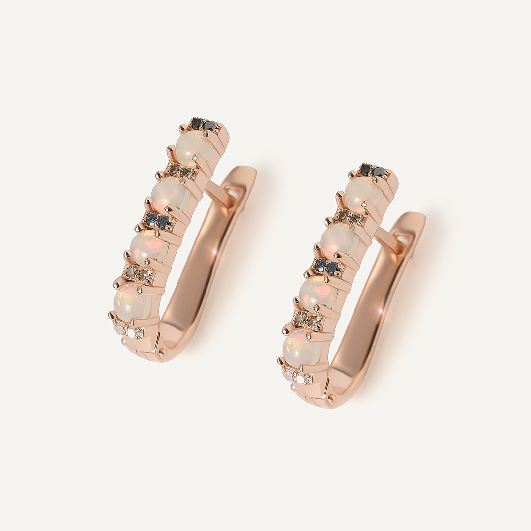 Серебряные серьги с опалами и цветными бриллиантами