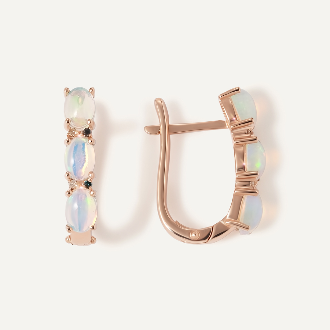 Серебряные серьги с опалами и цветными бриллиантами