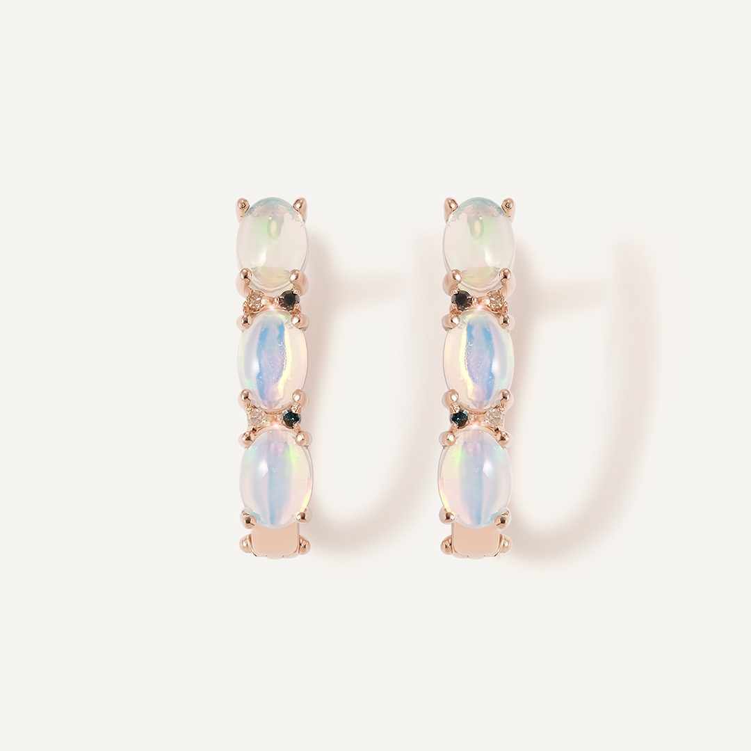 Серебряные серьги с опалами и цветными бриллиантами