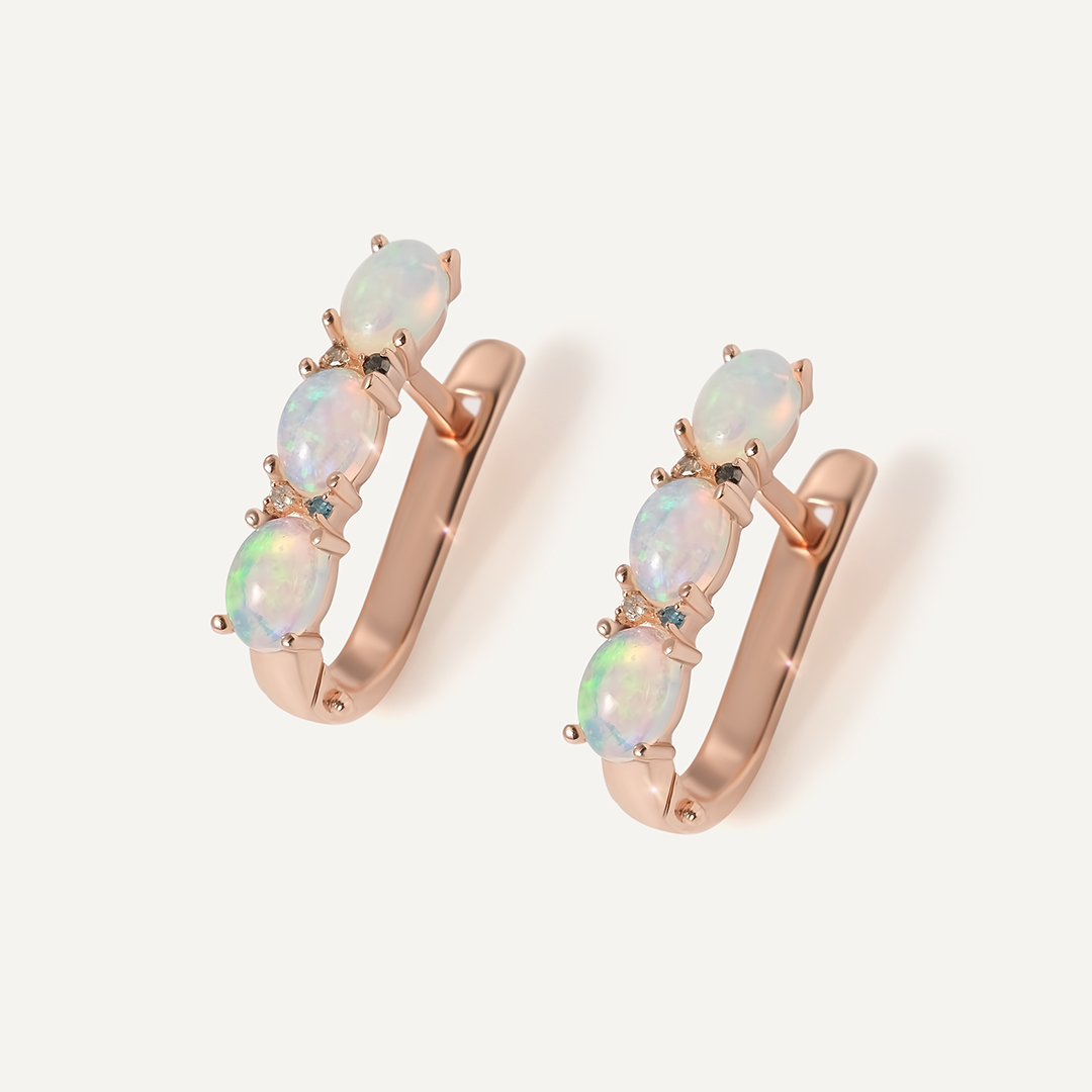 Серебряные серьги с опалами и цветными бриллиантами