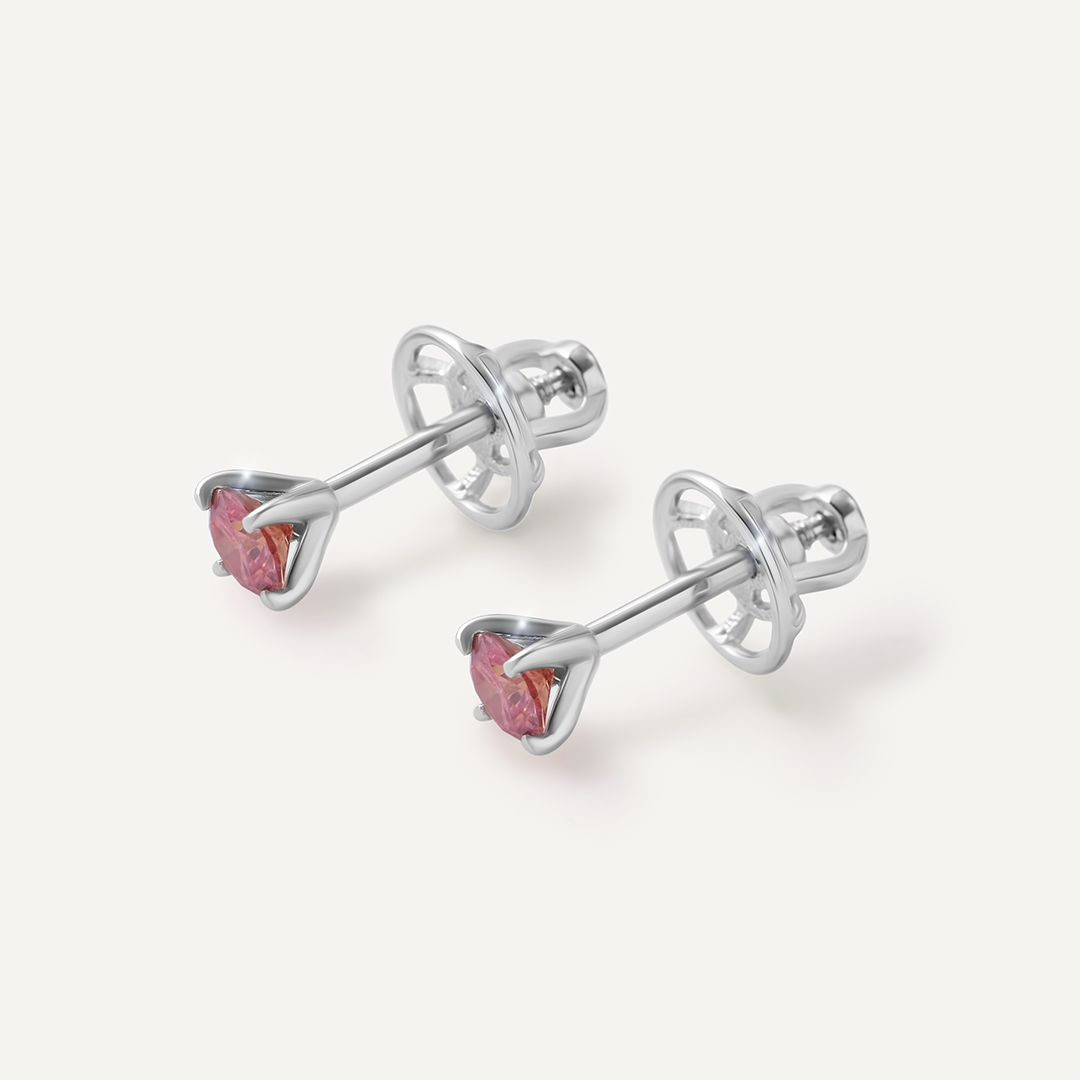 Серебряные серьги-пусеты с арбузными муассанитами