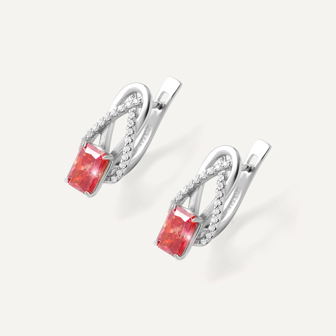 Серебряные серьги с арбузными муассанитами