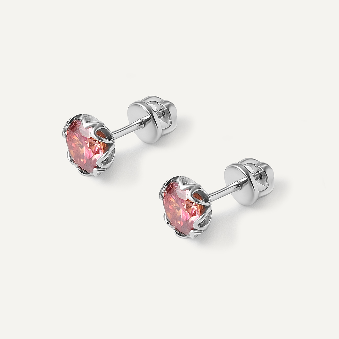 Серебряные серьги-пусеты с арбузными муассанитами