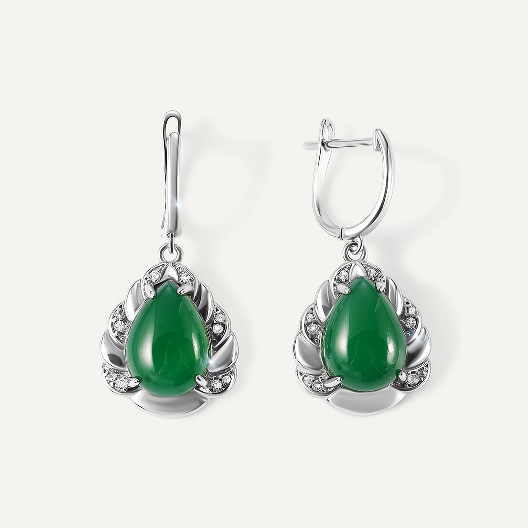 Серебряные серьги с зелеными халцедонами