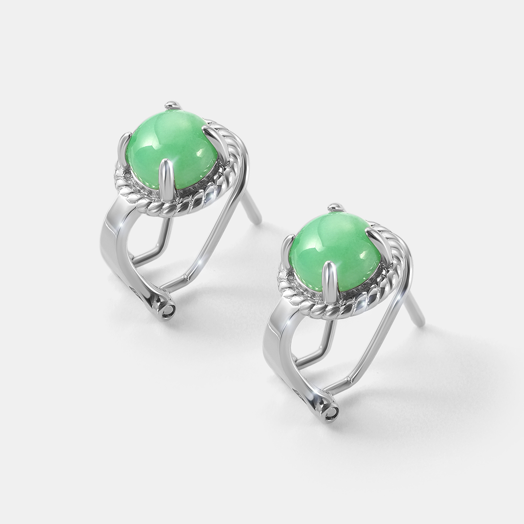 Серебряные серьги с зелеными халцедонами