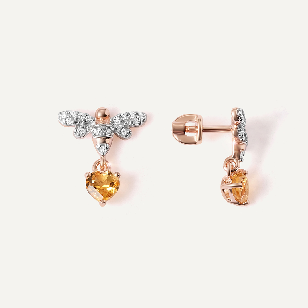 Серебряные серьги-пусеты с цитринами "Мотыльки"