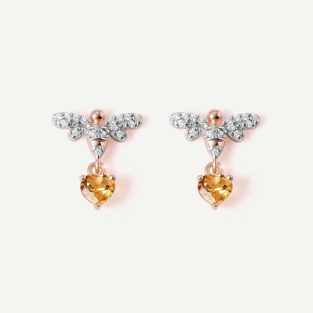 Серебряные серьги-пусеты с цитринами "Мотыльки"